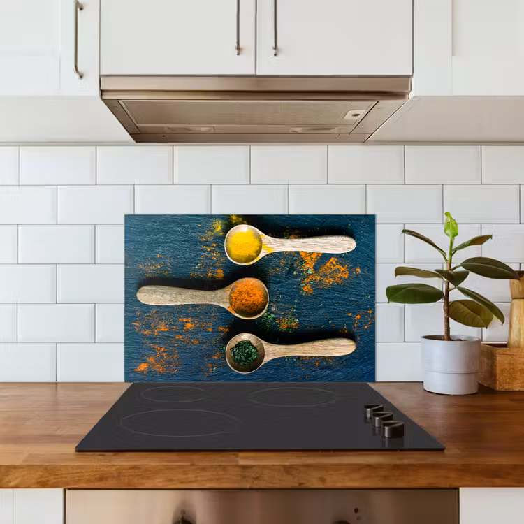 Specerijen - Lepel - Kruiden - Bruin - Geel - Groen keuken achterwand spatscherm klein -sfeer2