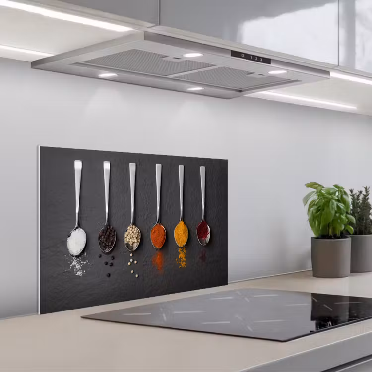 Specerijen - Lepels - Tafel - Rustiek - Kruiden keuken achterwand spatscherm klein -3d_schuin