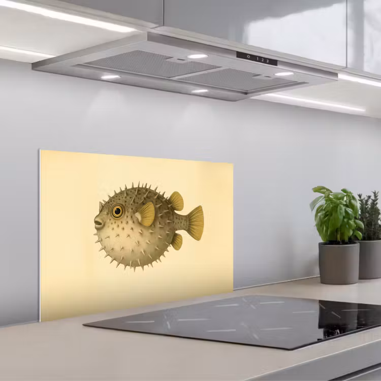 Stekels - Vis - Opgeblazen - Bruin keuken achterwand spatscherm klein -3d_schuin