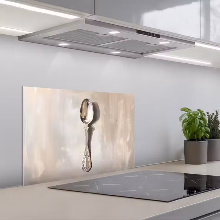 Lepel - Verf - Zilver keuken achterwand spatscherm klein -3d_schuin