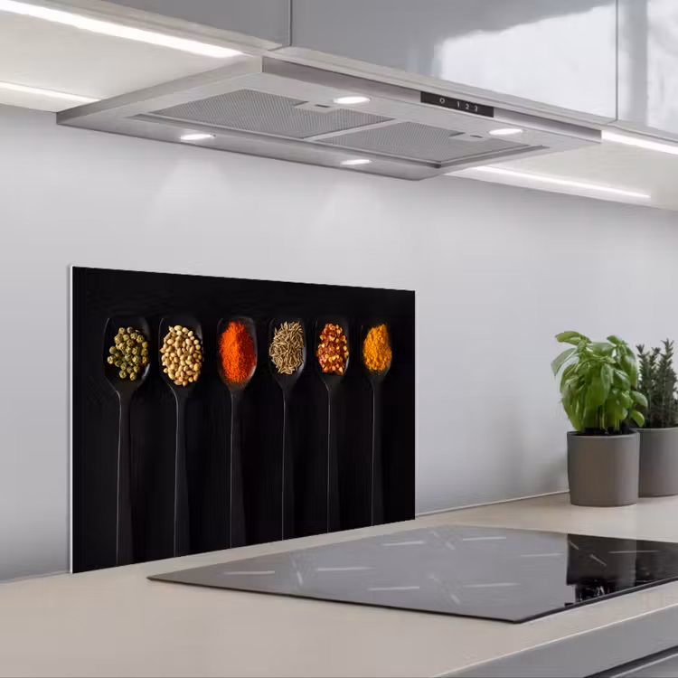 Lepels - Specerijen - Zwart - Kruiden - Rustiek keuken achterwand spatscherm klein -3d_schuin
