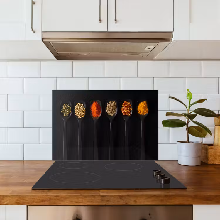 Lepels - Specerijen - Zwart - Kruiden - Rustiek keuken achterwand spatscherm klein -sfeer2
