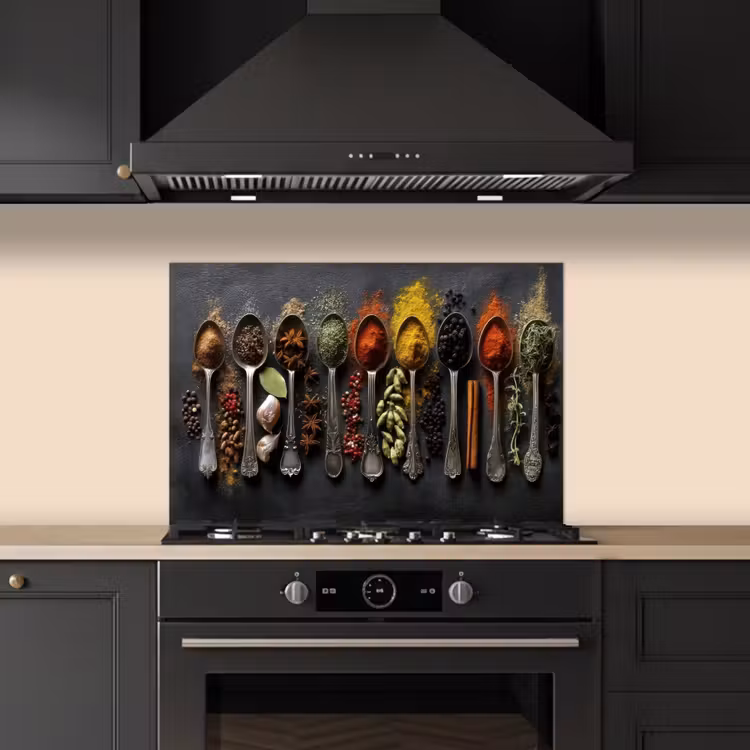 Lepels - Specerijen - Kaneel - Chili keuken achterwand spatscherm klein -sfeer1