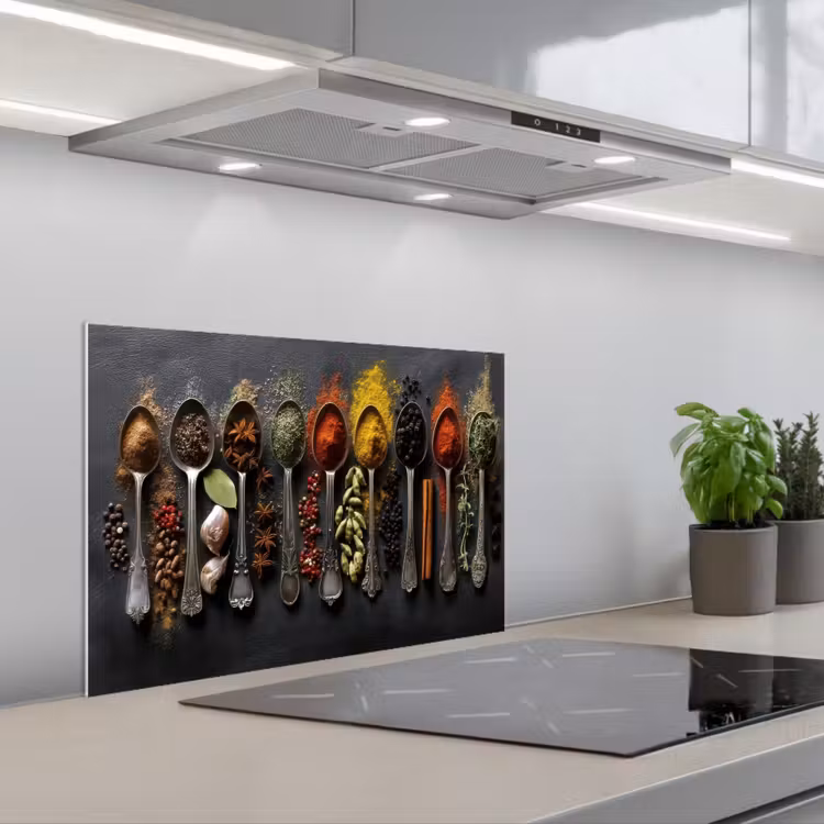 Lepels - Specerijen - Kaneel - Chili keuken achterwand spatscherm klein -3d_schuin