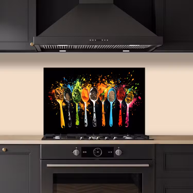 Lepels - Kruiden - Modern - Graffiti - Verf - Kleurrijk keuken achterwand spatscherm klein -sfeer1