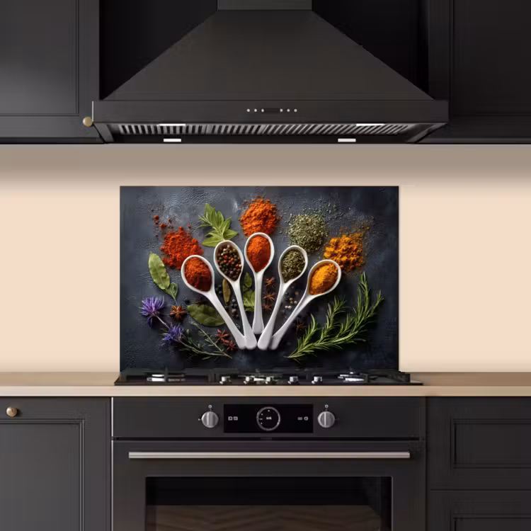 Lepels - Wit - Poeder - Kruiden keuken achterwand spatscherm klein -sfeer1