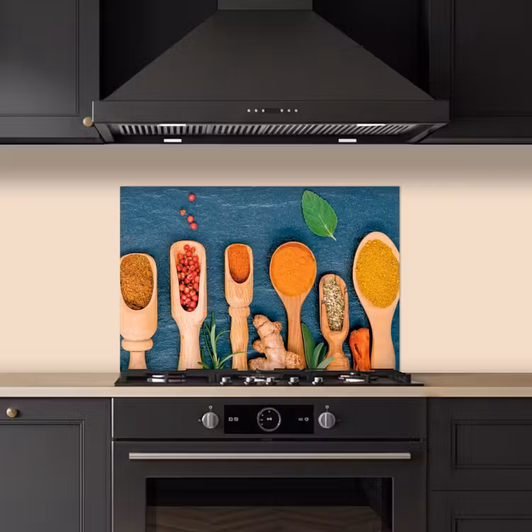 Lepels - Hout - Kruiden - Specerijen keuken achterwand spatscherm klein -sfeer1