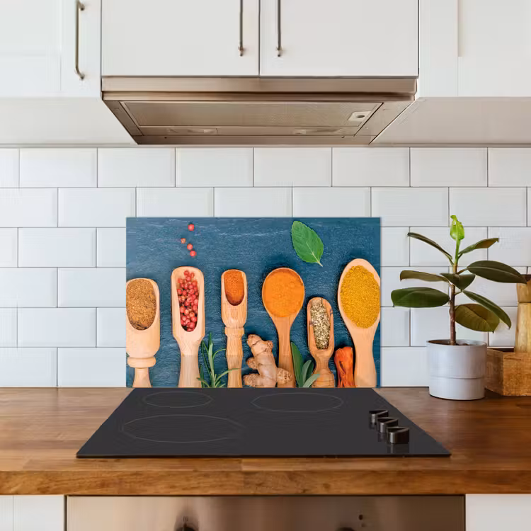 Lepels - Hout - Kruiden - Specerijen keuken achterwand spatscherm klein -sfeer2