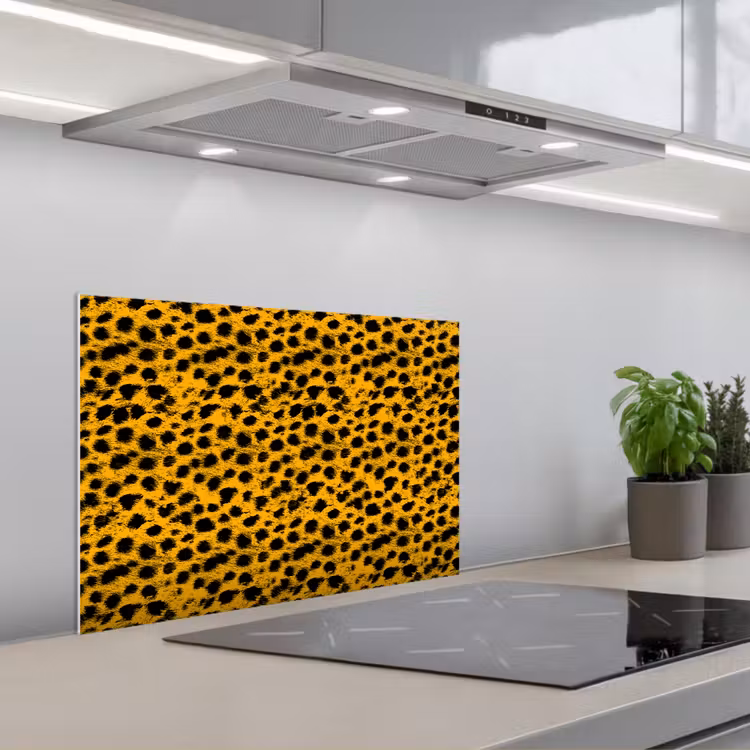 Vlekken - Oranje - Luipaard keuken achterwand spatscherm klein 900 -3d_schuin