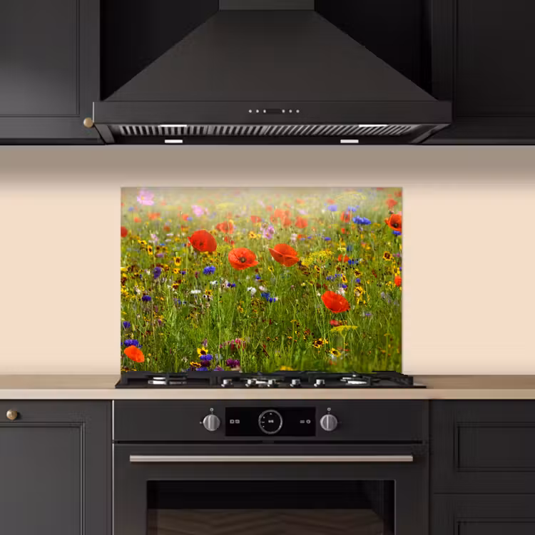 Lente - Bloemen - Rood - Klaproos - Gras - Groen keuken achterwand spatscherm klein -sfeer1