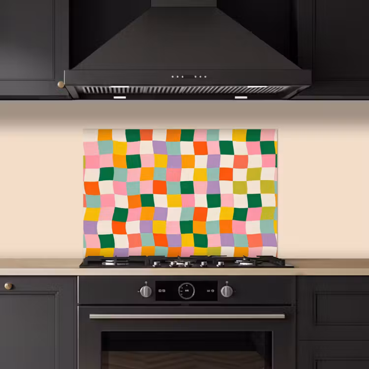 Vierkanten - Kleurrijk - Golvend keuken achterwand spatscherm klein -sfeer1