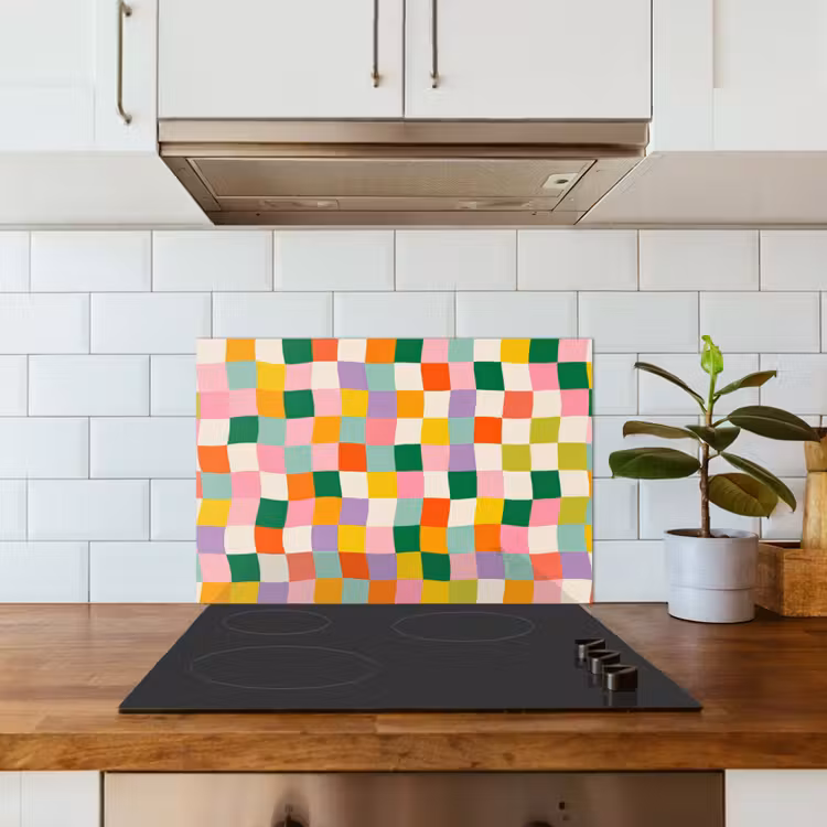 Vierkanten - Kleurrijk - Golvend keuken achterwand spatscherm klein -sfeer2