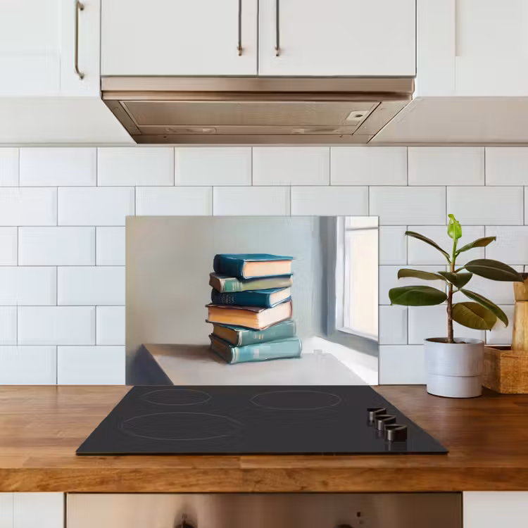 Stapel - Boeken - Groen - Daglicht keuken achterwand spatscherm klein -sfeer2