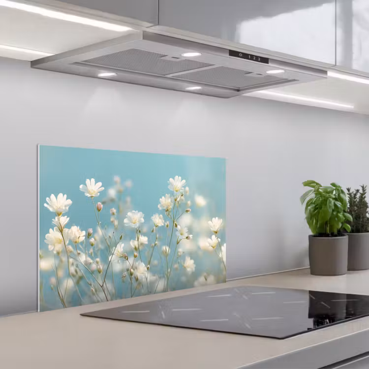 Stengels - Bloemen - Lucht - Wit keuken achterwand spatscherm klein -3d_schuin