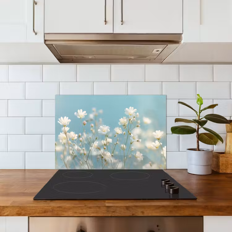 Stengels - Bloemen - Lucht - Wit keuken achterwand spatscherm klein -sfeer2