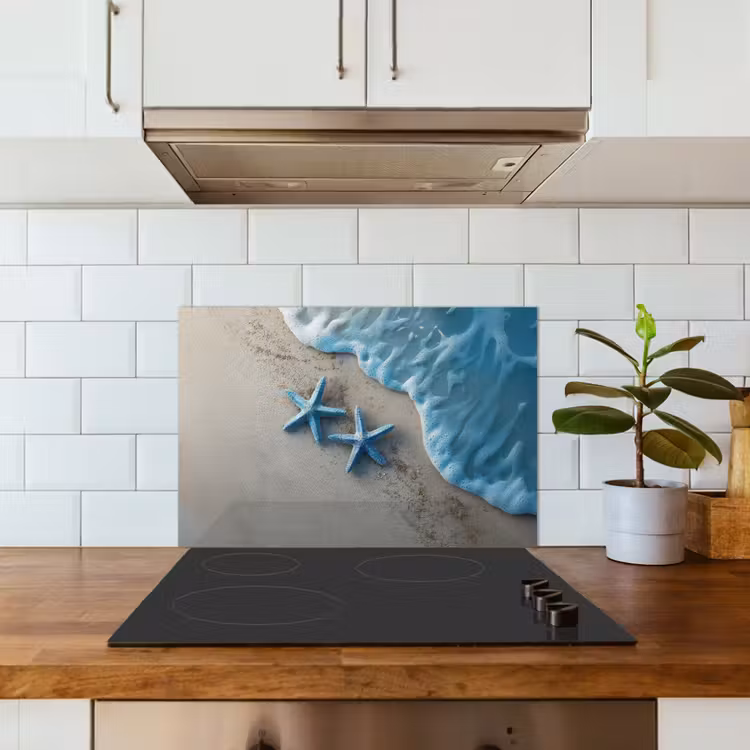 Zeesterren - Zand - Zee - Blauw keuken achterwand spatscherm klein -sfeer2