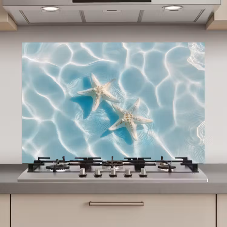 Zeesterren - Golvend water - Rustgevend keuken achterwand spatscherm klein -3d_website