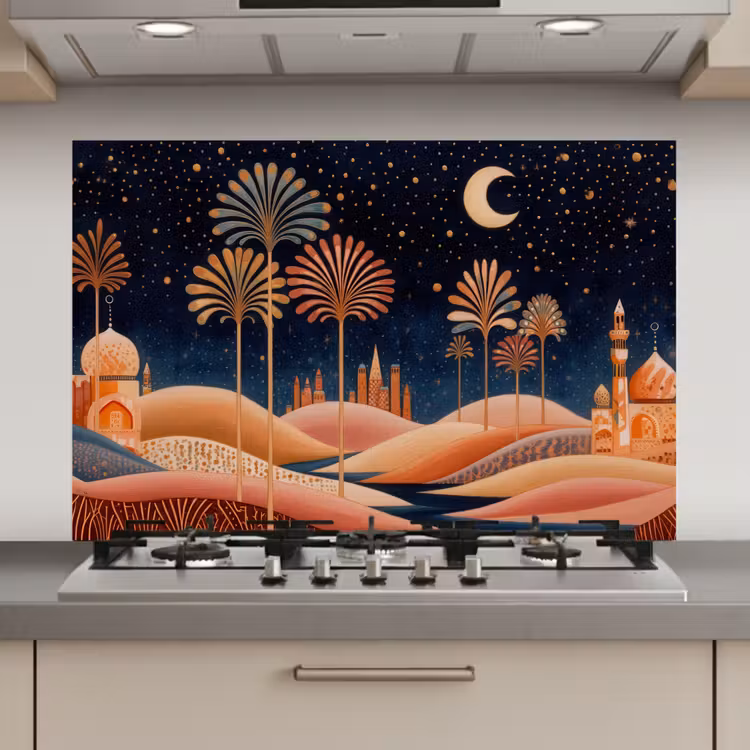 Sterrenhemel - Palmen - Rivier keuken achterwand spatscherm klein -3d_website