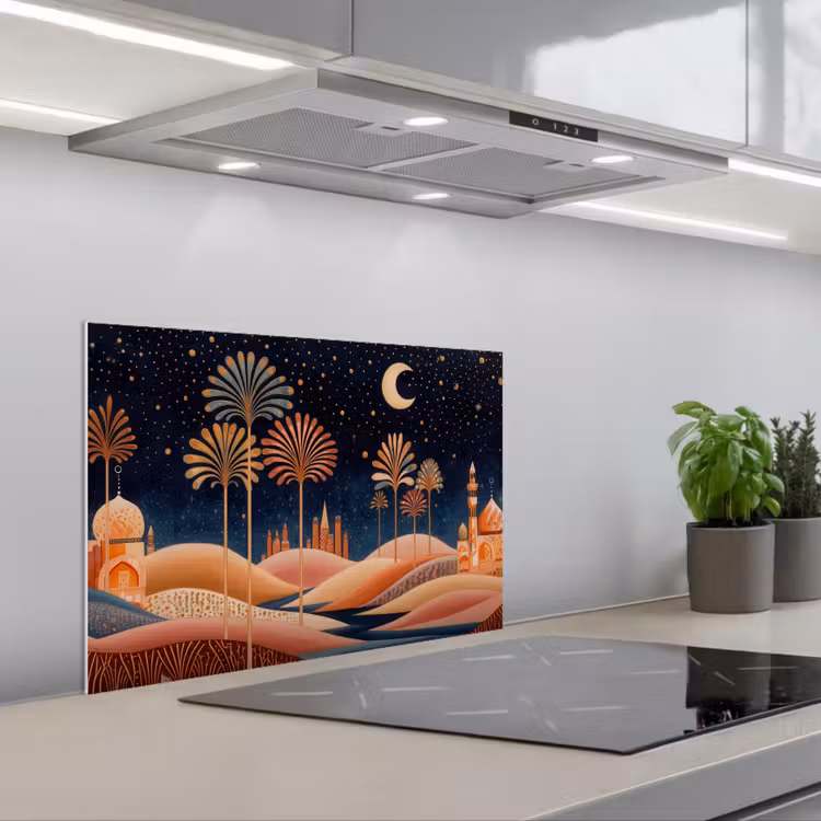 Sterrenhemel - Palmen - Rivier keuken achterwand spatscherm klein -3d_schuin