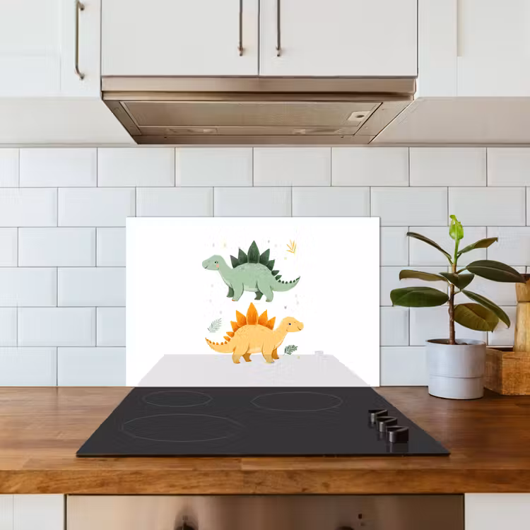 Sterren - Stegosaurussen - Blaadjes - Groen keuken achterwand spatscherm klein -sfeer2