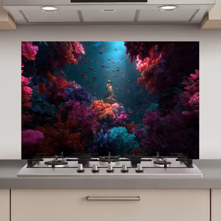 Standbeeld - Zeebodem - Koraal - Kleurrijk keuken achterwand spatscherm klein -3d_website