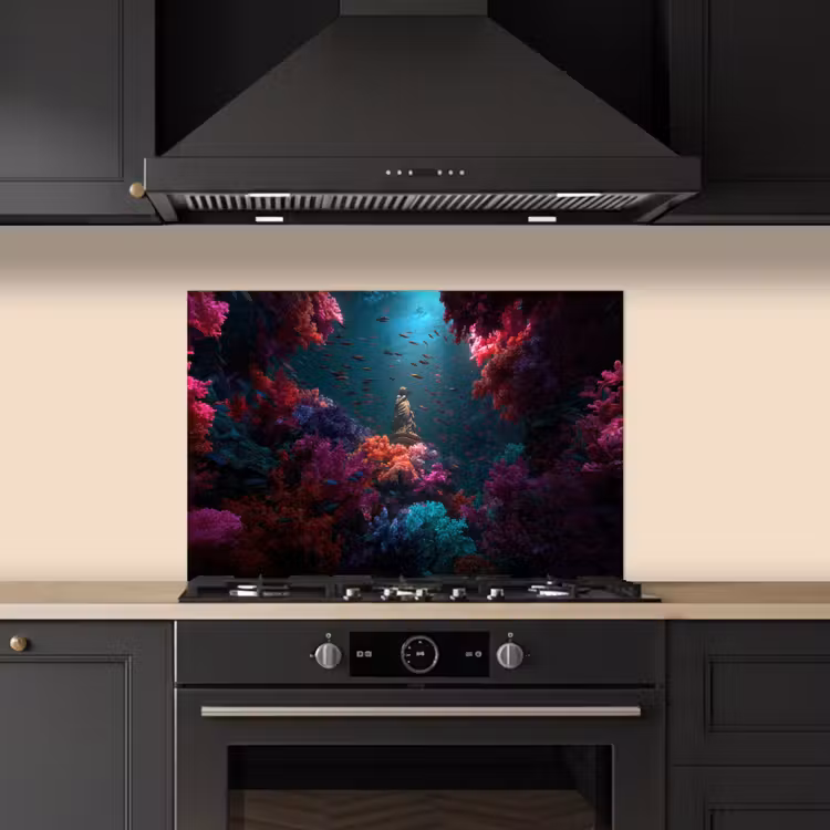 Standbeeld - Zeebodem - Koraal - Kleurrijk keuken achterwand spatscherm klein -sfeer1