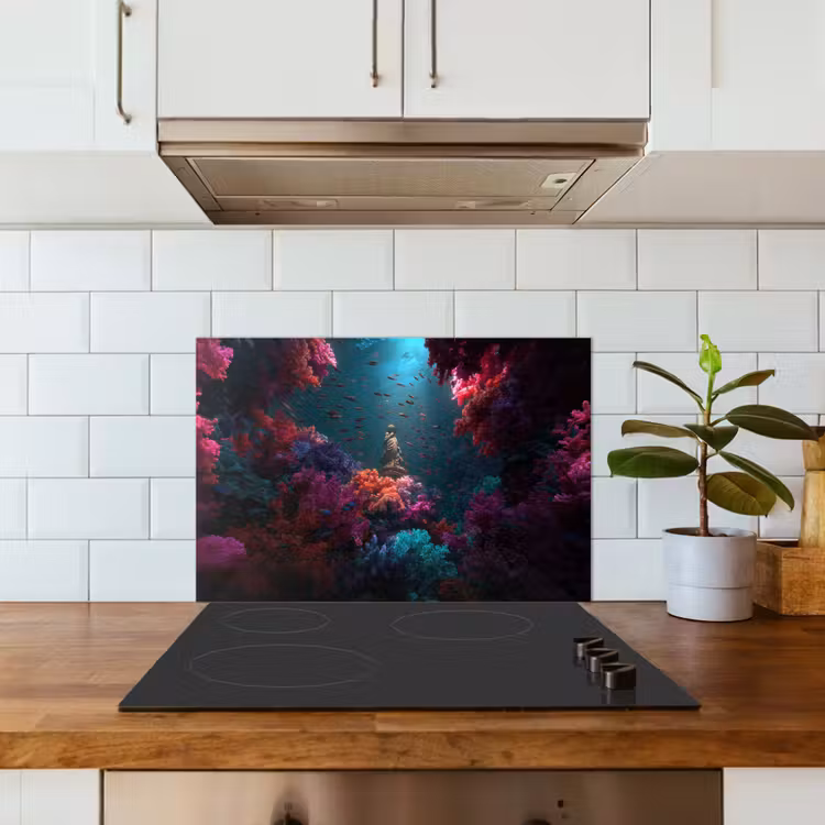 Standbeeld - Zeebodem - Koraal - Kleurrijk keuken achterwand spatscherm klein -sfeer2