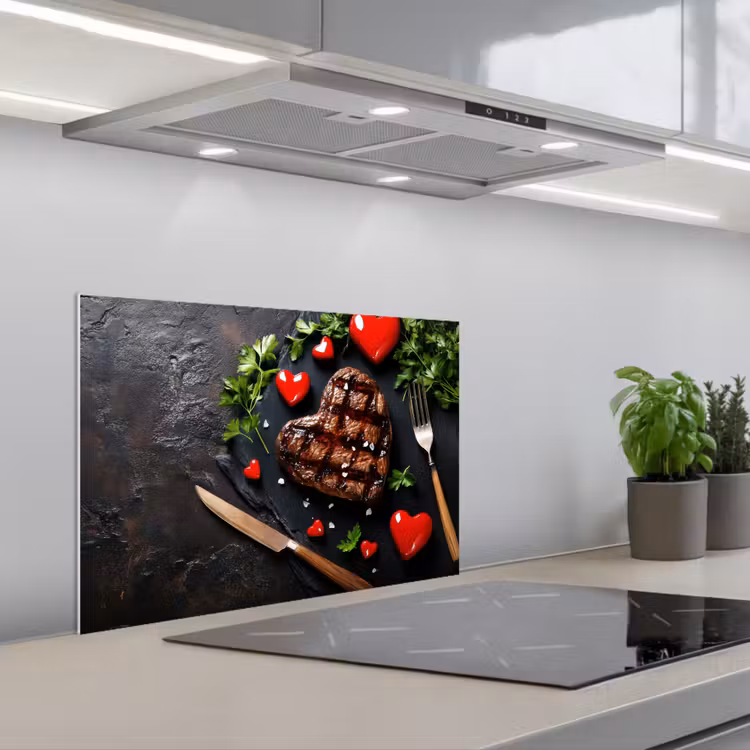 Steak - Hart - Bestek keuken achterwand spatscherm klein -3d_schuin