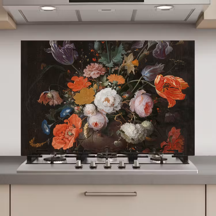Stilleven met bloemen en een horloge - Schilderij van Abraham Mignon keuken achterwand spatscherm klein -3d_website