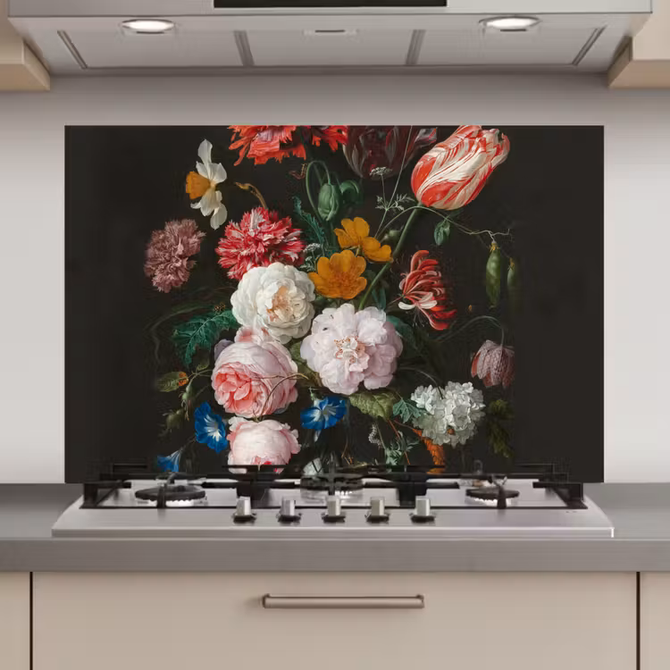 Stilleven met bloemen in een glazen vaas - Schilderij van Jan Davidsz. de Heem keuken achterwand spatscherm klein -3d_website