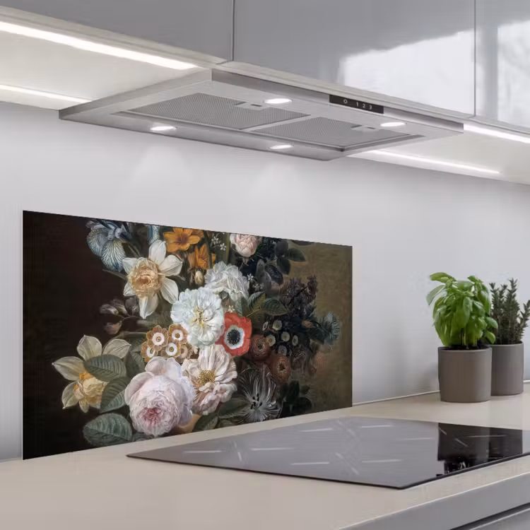 Stilleven met bloemen - Schilderij van Eelke Jelles Eelkema keuken achterwand spatscherm middel -3d_schuin