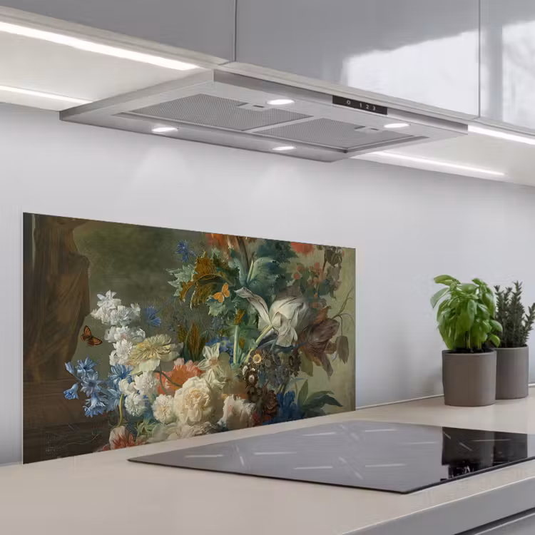Stilleven met bloemen - Schilderij van Jan van Huysum keuken achterwand spatscherm middel -3d_schuin