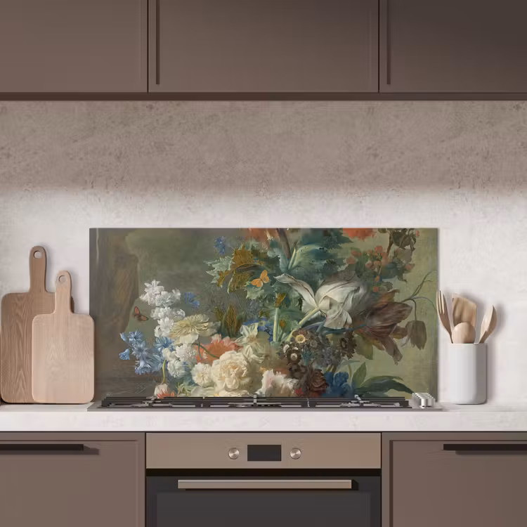 Stilleven met bloemen - Schilderij van Jan van Huysum keuken achterwand spatscherm middel -sfeer2