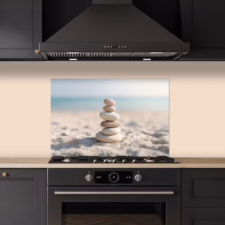 Stenen - Stapel - Zand - Zee keuken achterwand spatscherm klein -sfeer1