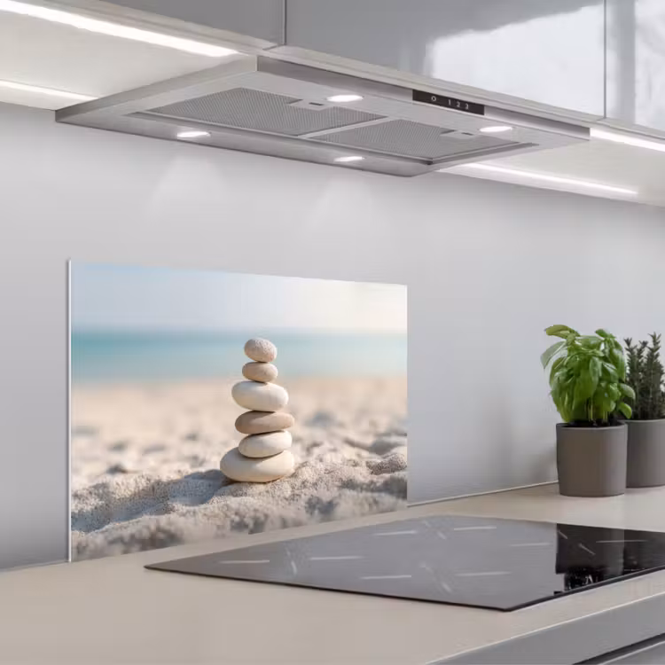 Stenen - Stapel - Zand - Zee keuken achterwand spatscherm klein -3d_schuin