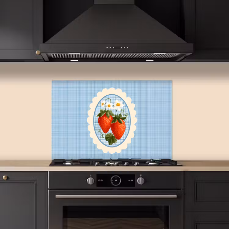 Aardbeien - Lijst - Rood - Geruit keuken achterwand spatscherm klein -sfeer1