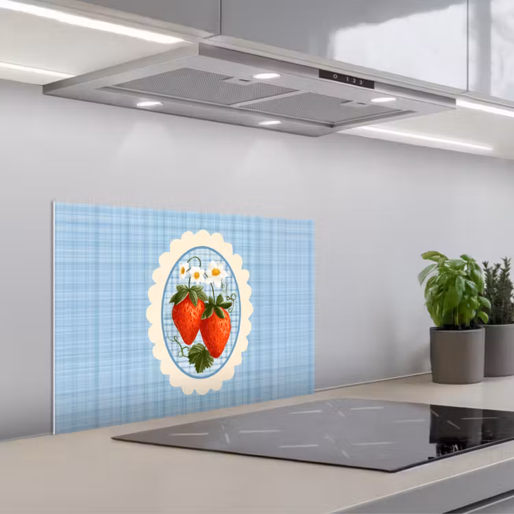 Aardbeien - Lijst - Rood - Geruit keuken achterwand spatscherm klein -3d_schuin