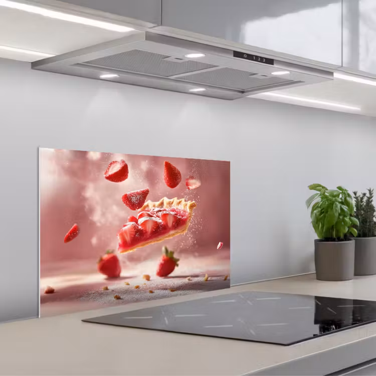 Aardbei - Taart- Eten - Roze keuken achterwand spatscherm klein -3d_schuin