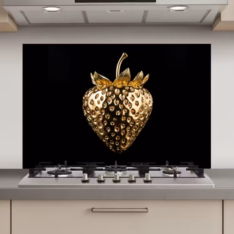 Aardbei - Goud - Zwart - Chrome keuken achterwand spatscherm klein -3d_website