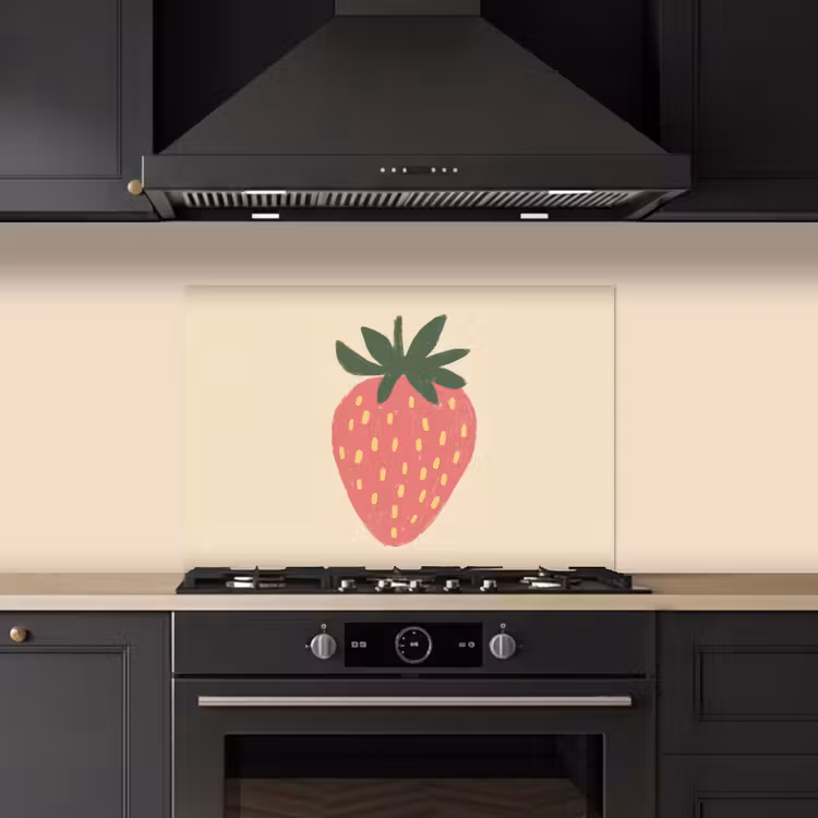 Aardbei - Minimalistisch - Rood - Fruit keuken achterwand spatscherm klein -sfeer1