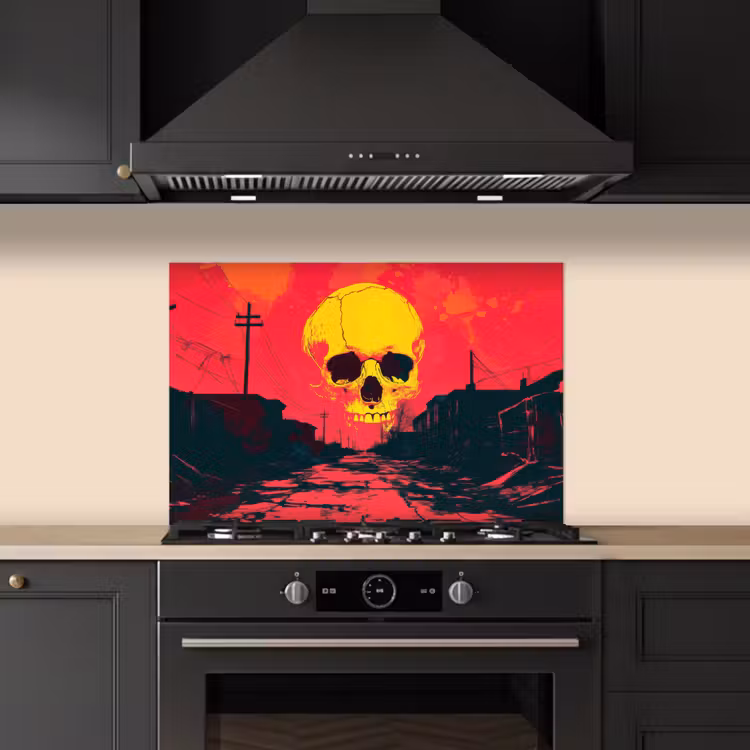 Straat - Verlaten - Schedel - Geel keuken achterwand spatscherm klein -sfeer1