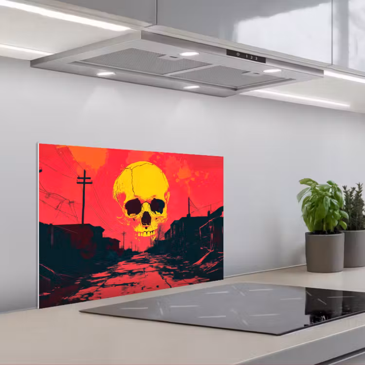 Straat - Verlaten - Schedel - Geel keuken achterwand spatscherm klein -3d_schuin