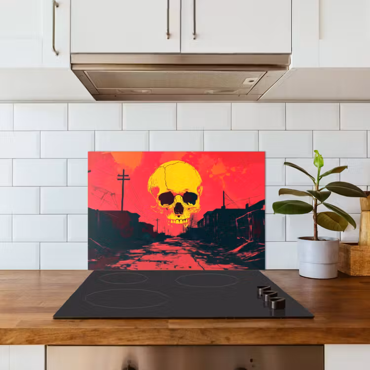 Straat - Verlaten - Schedel - Geel keuken achterwand spatscherm klein -sfeer2