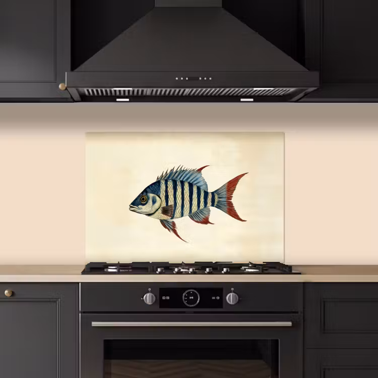Gestreept - Donkerblauw - Rugvin - Vis keuken achterwand spatscherm klein -sfeer1