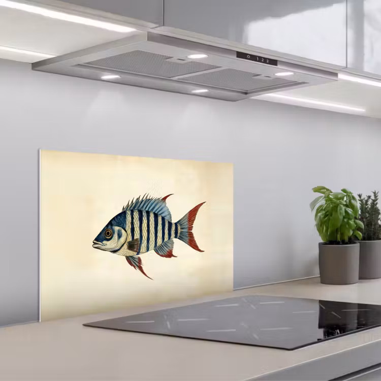 Gestreept - Donkerblauw - Rugvin - Vis keuken achterwand spatscherm klein -3d_schuin
