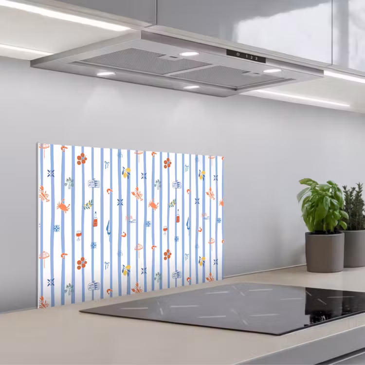 Zee - Sfeer - Strand - Blauw keuken achterwand spatscherm klein 900 -3d_schuin