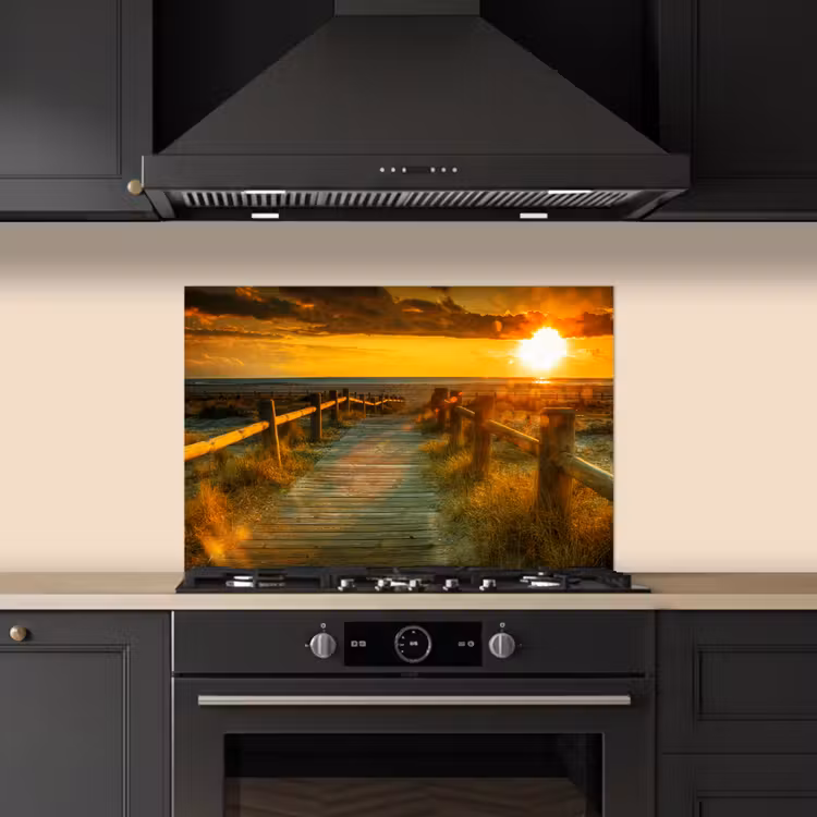 Zon - Strand - Duin - Horizon - Gras - Pad - Oranje keuken achterwand spatscherm klein -sfeer1
