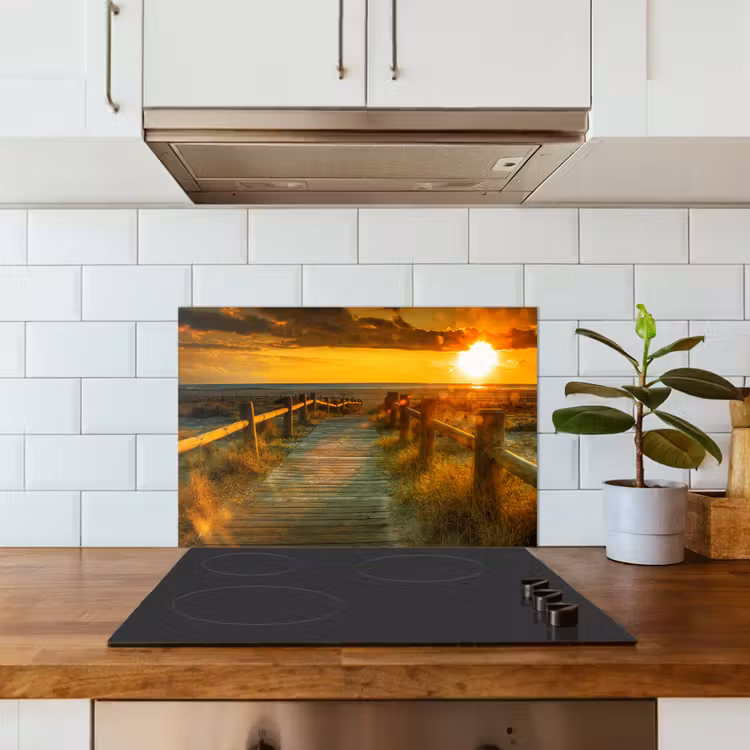 Zon - Strand - Duin - Horizon - Gras - Pad - Oranje keuken achterwand spatscherm klein -sfeer2