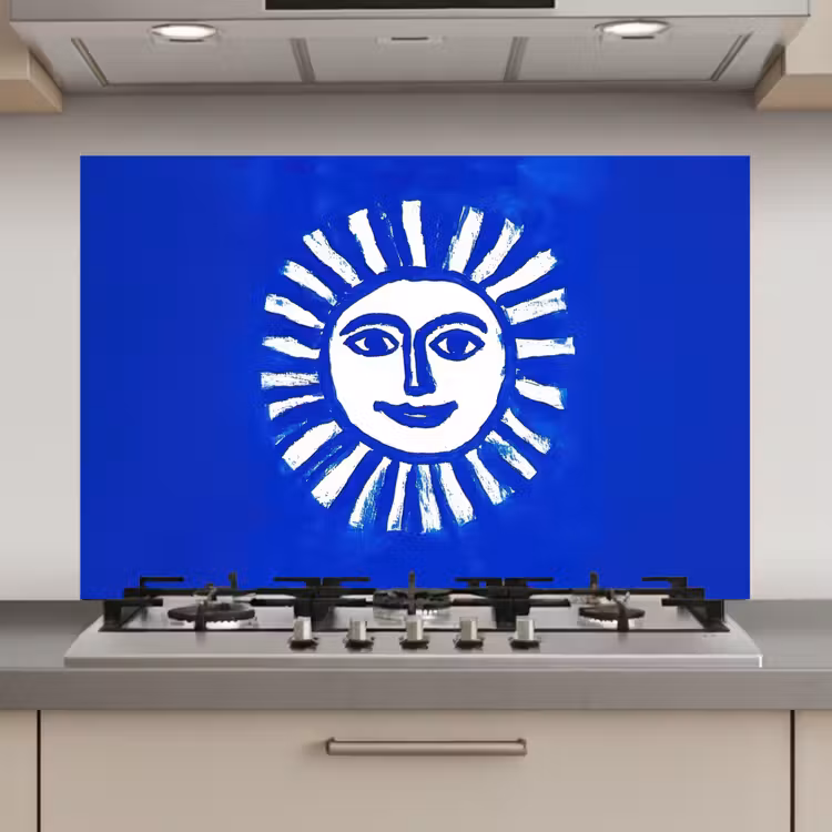 Zon - Gezicht - Penseelstructuur - Blauw keuken achterwand spatscherm klein -3d_website