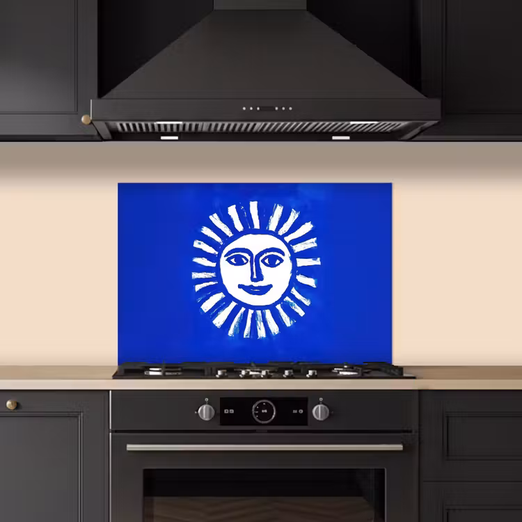 Zon - Gezicht - Penseelstructuur - Blauw keuken achterwand spatscherm klein -sfeer1